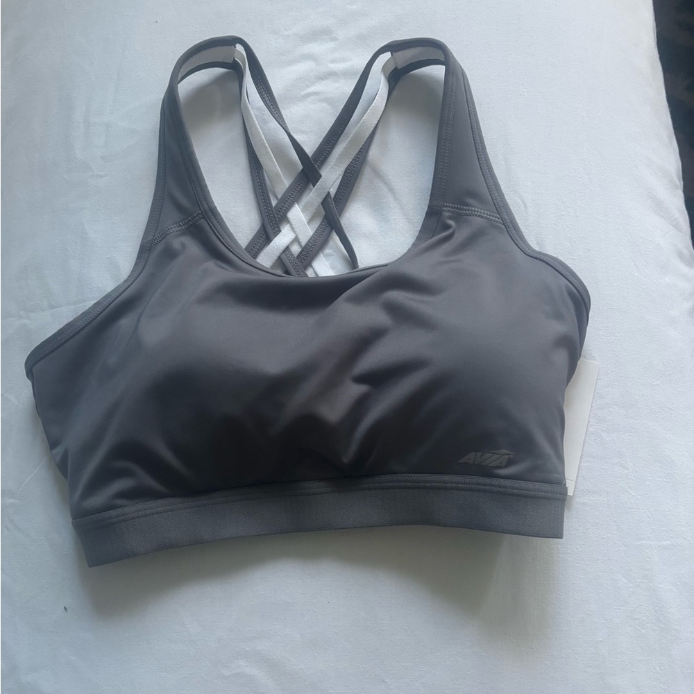 New Avia Charcoal Sports Bra with White Straps